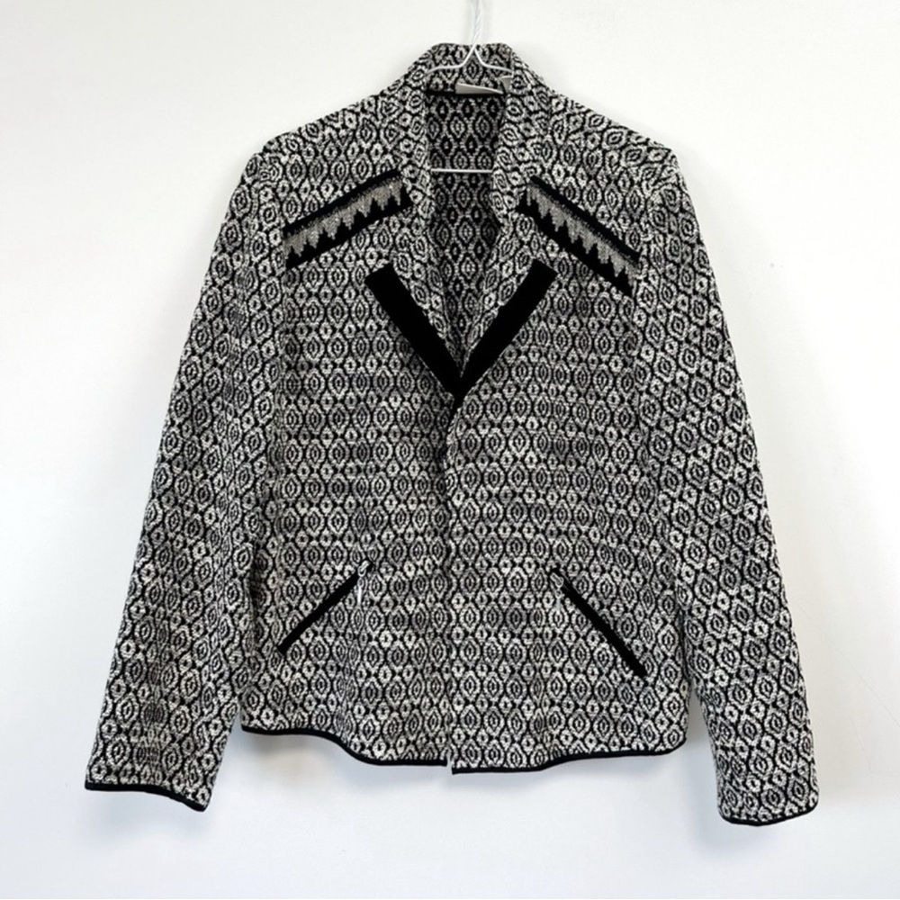 Chico's SIZE 3 Women Black Diamond Tweed Jacket Blazer Classic Workwear Office